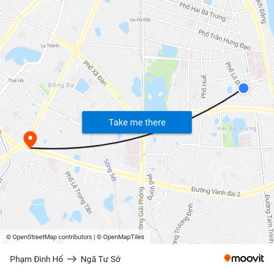 Phạm Đình Hổ to Ngã Tư Sở map