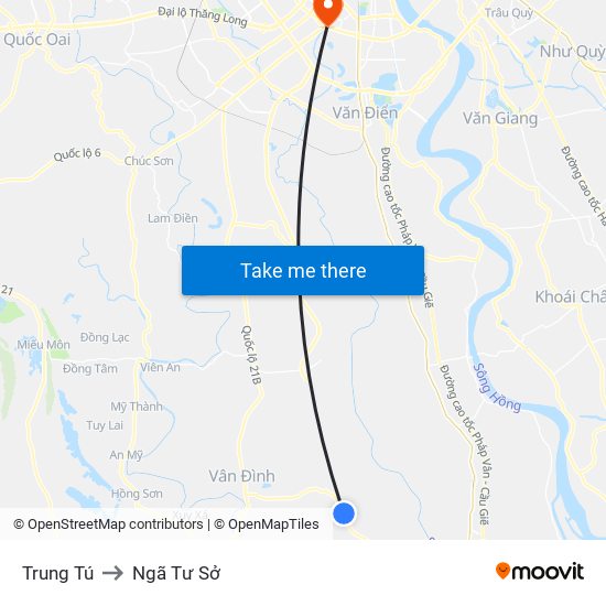 Trung Tú to Ngã Tư Sở map