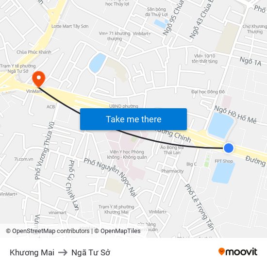 Khương Mai to Ngã Tư Sở map