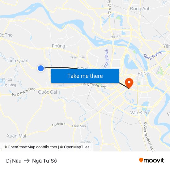 Dị Nậu to Ngã Tư Sở map