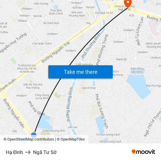 Hạ Đình to Ngã Tư Sở map