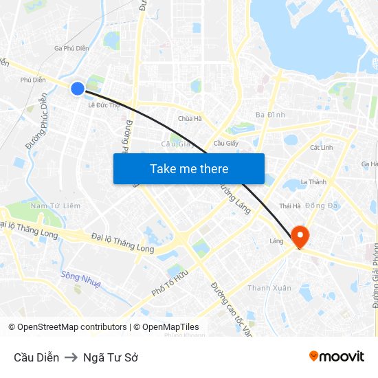 Cầu Diễn to Ngã Tư Sở map