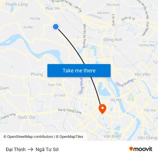 Đại Thịnh to Ngã Tư Sở map