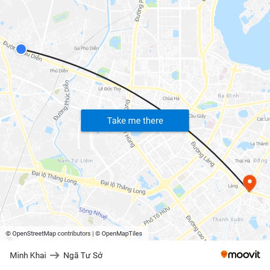 Minh Khai to Ngã Tư Sở map