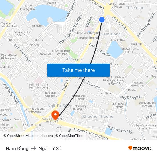 Nam Đồng to Ngã Tư Sở map