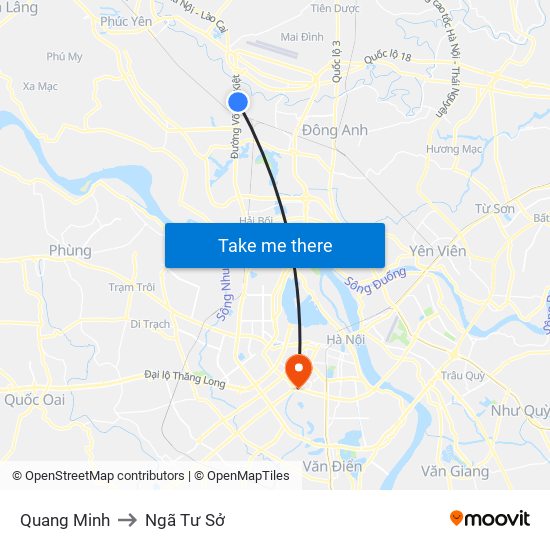 Quang Minh to Ngã Tư Sở map