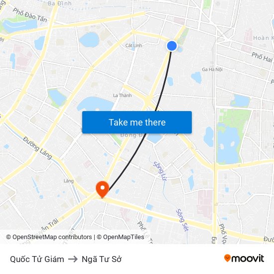 Quốc Tử Giám to Ngã Tư Sở map