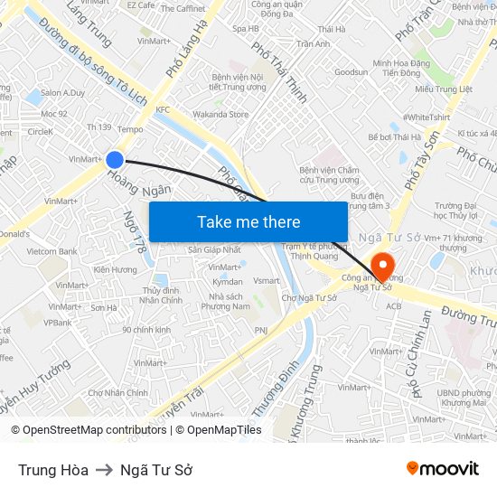 Trung Hòa to Ngã Tư Sở map