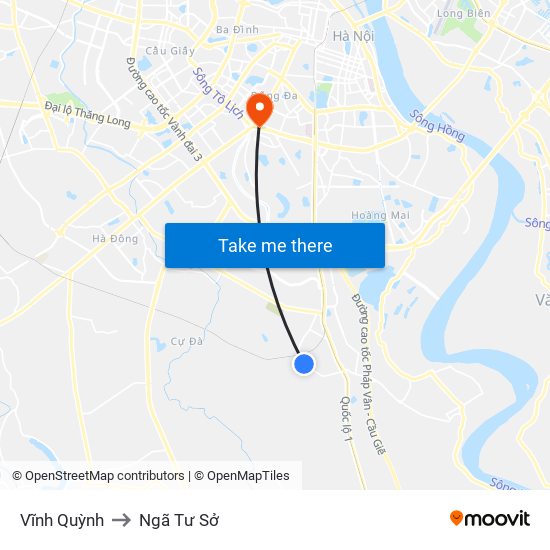 Vĩnh Quỳnh to Ngã Tư Sở map