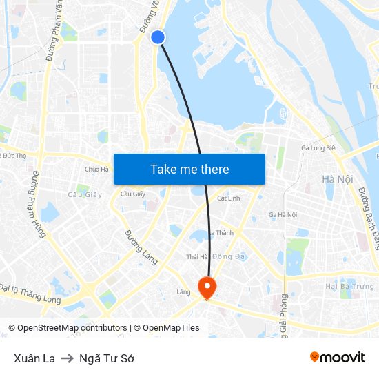 Xuân La to Ngã Tư Sở map