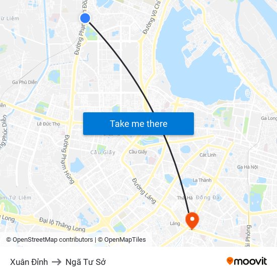 Xuân Đỉnh to Ngã Tư Sở map