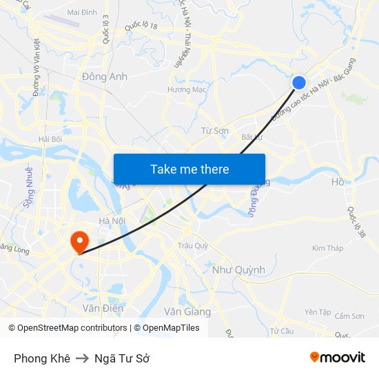 Phong Khê to Ngã Tư Sở map