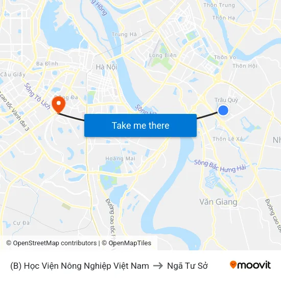 (B) Học Viện Nông Nghiệp Việt Nam to Ngã Tư Sở map