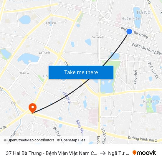 37 Hai Bà Trưng - Bệnh Viện Việt Nam Cu Ba to Ngã Tư Sở map