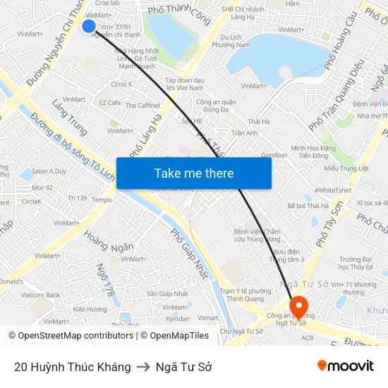 20 Huỳnh Thúc Kháng to Ngã Tư Sở map