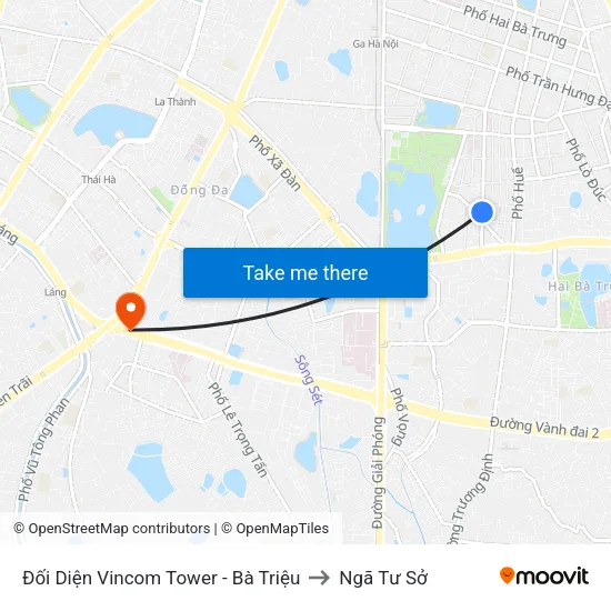 Đối Diện Vincom Tower - Bà Triệu to Ngã Tư Sở map