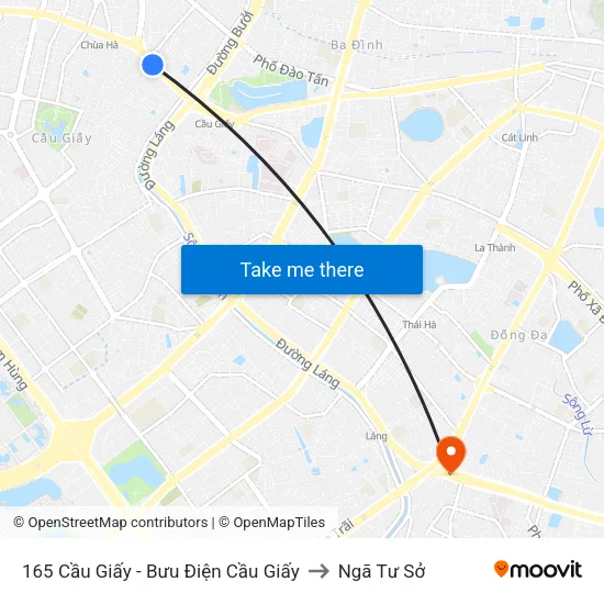 165 Cầu Giấy - Bưu Điện Cầu Giấy to Ngã Tư Sở map