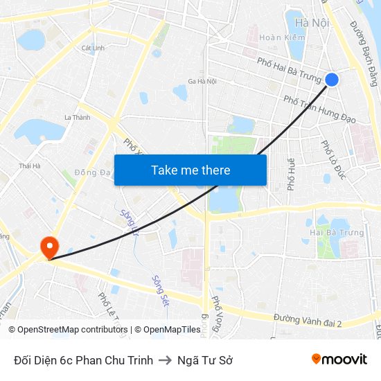 Đối Diện 6c Phan Chu Trinh to Ngã Tư Sở map