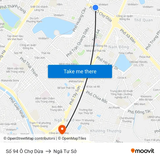 Số 94 Ô Chợ Dừa to Ngã Tư Sở map