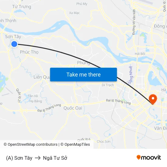 (A) Sơn Tây to Ngã Tư Sở map