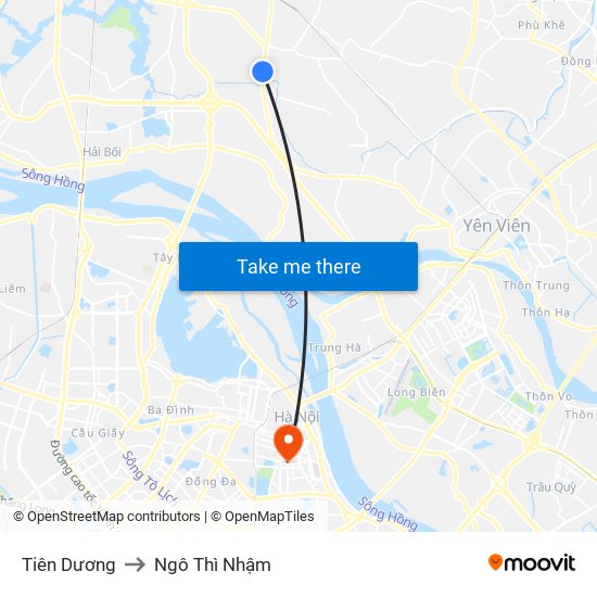 Tiên Dương to Ngô Thì Nhậm map