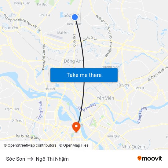 Sóc Sơn to Ngô Thì Nhậm map