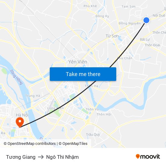 Tương Giang to Ngô Thì Nhậm map
