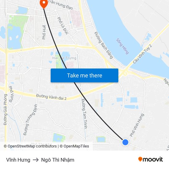 Vĩnh Hưng to Ngô Thì Nhậm map