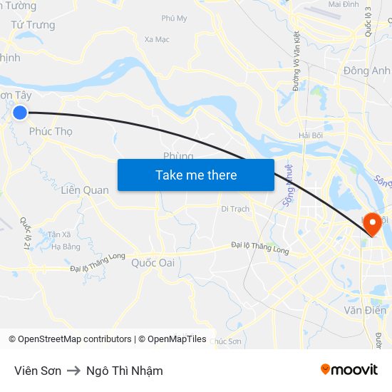 Viên Sơn to Ngô Thì Nhậm map