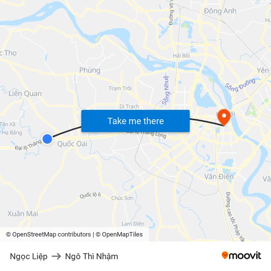 Ngọc Liệp to Ngô Thì Nhậm map