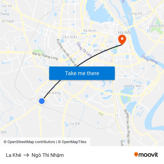 La Khê to Ngô Thì Nhậm map