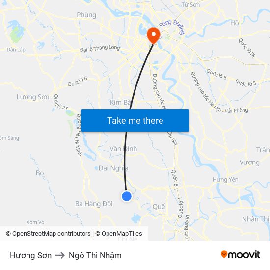 Hương Sơn to Ngô Thì Nhậm map
