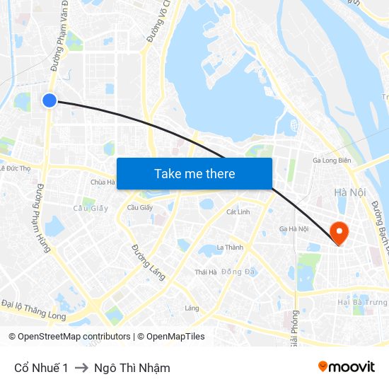 Cổ Nhuế 1 to Ngô Thì Nhậm map