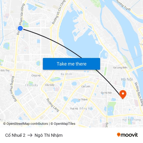 Cổ Nhuế 2 to Ngô Thì Nhậm map