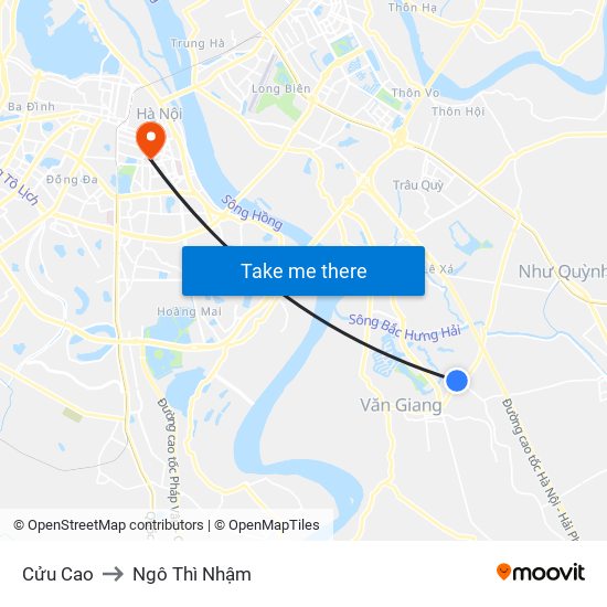 Cửu Cao to Ngô Thì Nhậm map