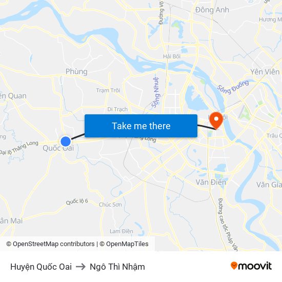 Huyện Quốc Oai to Ngô Thì Nhậm map