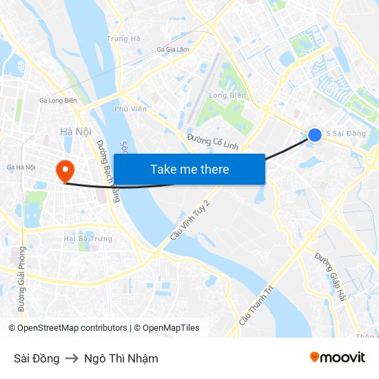 Sài Đồng to Ngô Thì Nhậm map