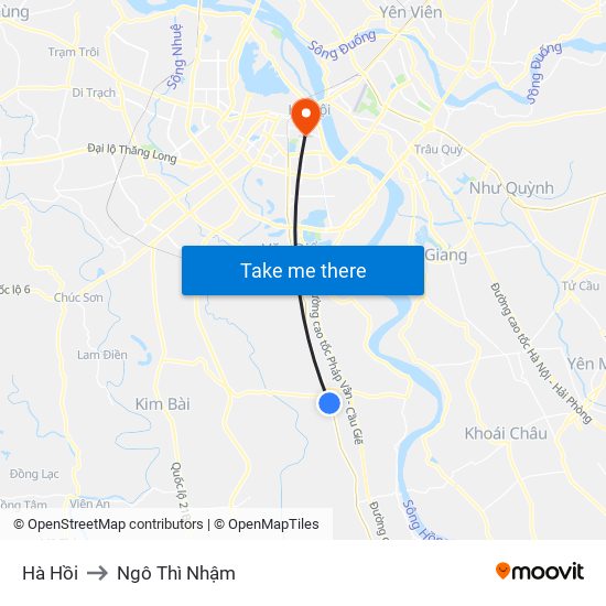 Hà Hồi to Ngô Thì Nhậm map