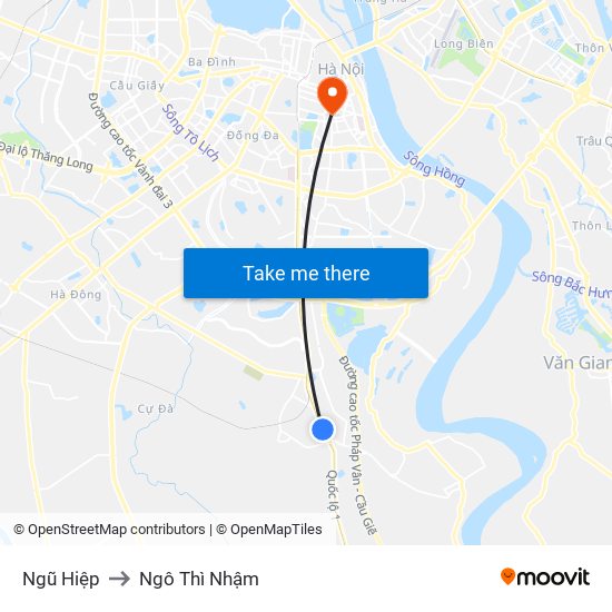 Ngũ Hiệp to Ngô Thì Nhậm map