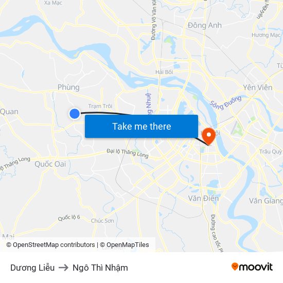Dương Liễu to Ngô Thì Nhậm map