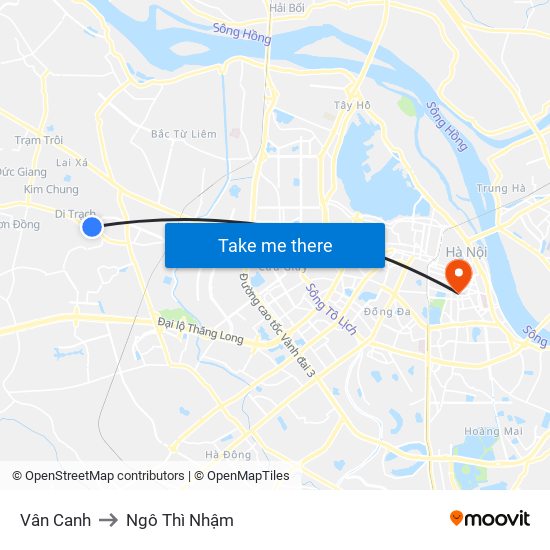 Vân Canh to Ngô Thì Nhậm map
