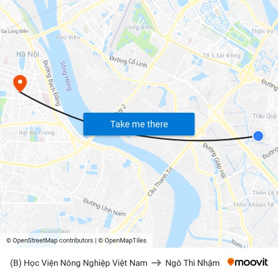 (B) Học Viện Nông Nghiệp Việt Nam to Ngô Thì Nhậm map