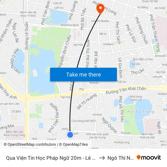 Qua Viện Tin Học Pháp Ngữ 20m - Lê Thanh Nghị to Ngô Thì Nhậm map