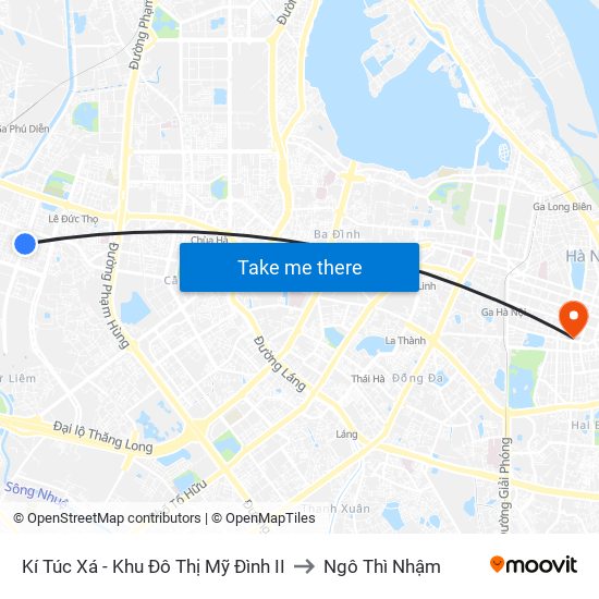 Kí Túc Xá - Khu Đô Thị Mỹ Đình II to Ngô Thì Nhậm map