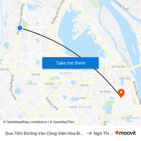 Qua 70m Đường Vào Công Viên Hòa Bình - Phạm Văn Đồng to Ngô Thì Nhậm map