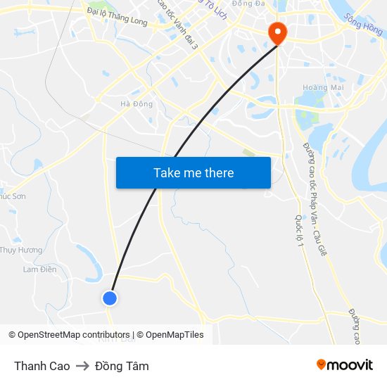 Thanh Cao to Đồng Tâm map