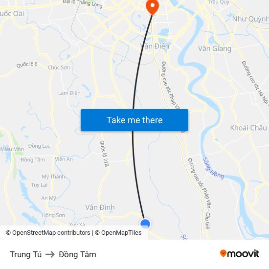 Trung Tú to Đồng Tâm map