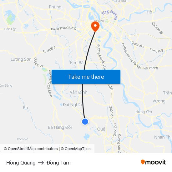 Hồng Quang to Đồng Tâm map