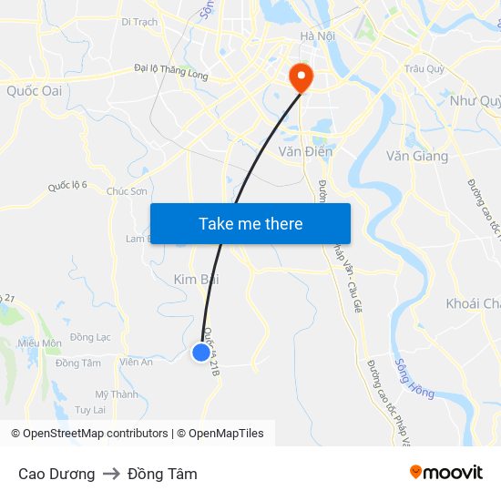 Cao Dương to Đồng Tâm map