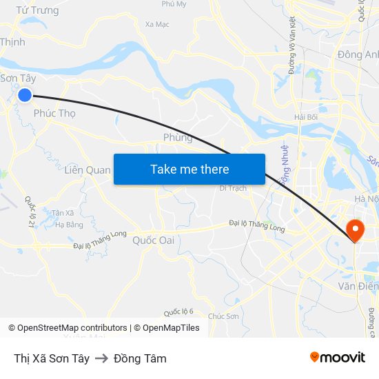 Thị Xã Sơn Tây to Đồng Tâm map